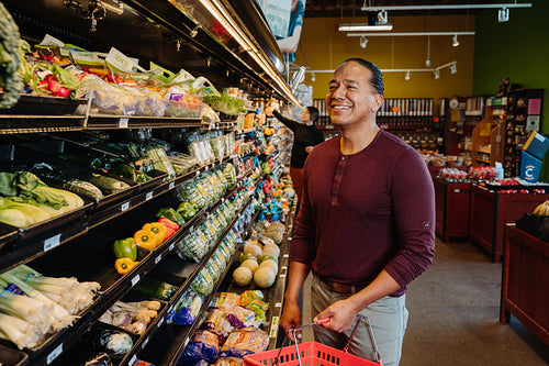 Indigenous man grocery shopping