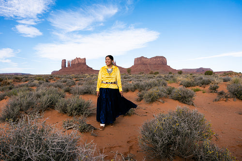 Young Native youth wearing traditional clothing and regalia outs