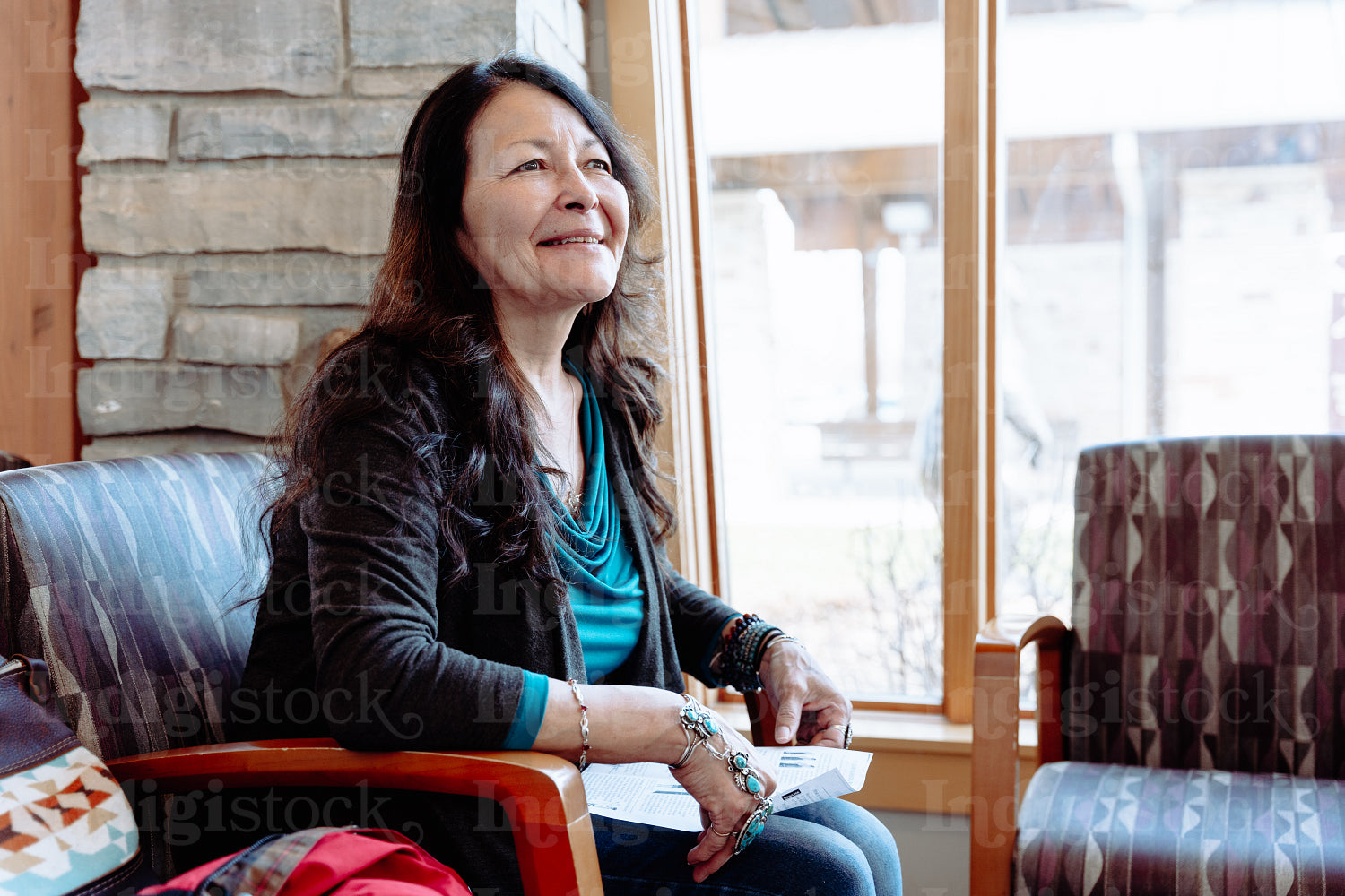 Indigenous woman waiting in a clinic