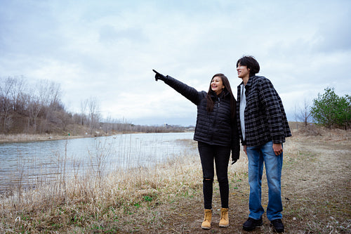 Indigenous family going on a nature walk