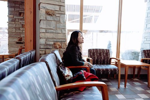 Indigenous woman waiting in a clinic