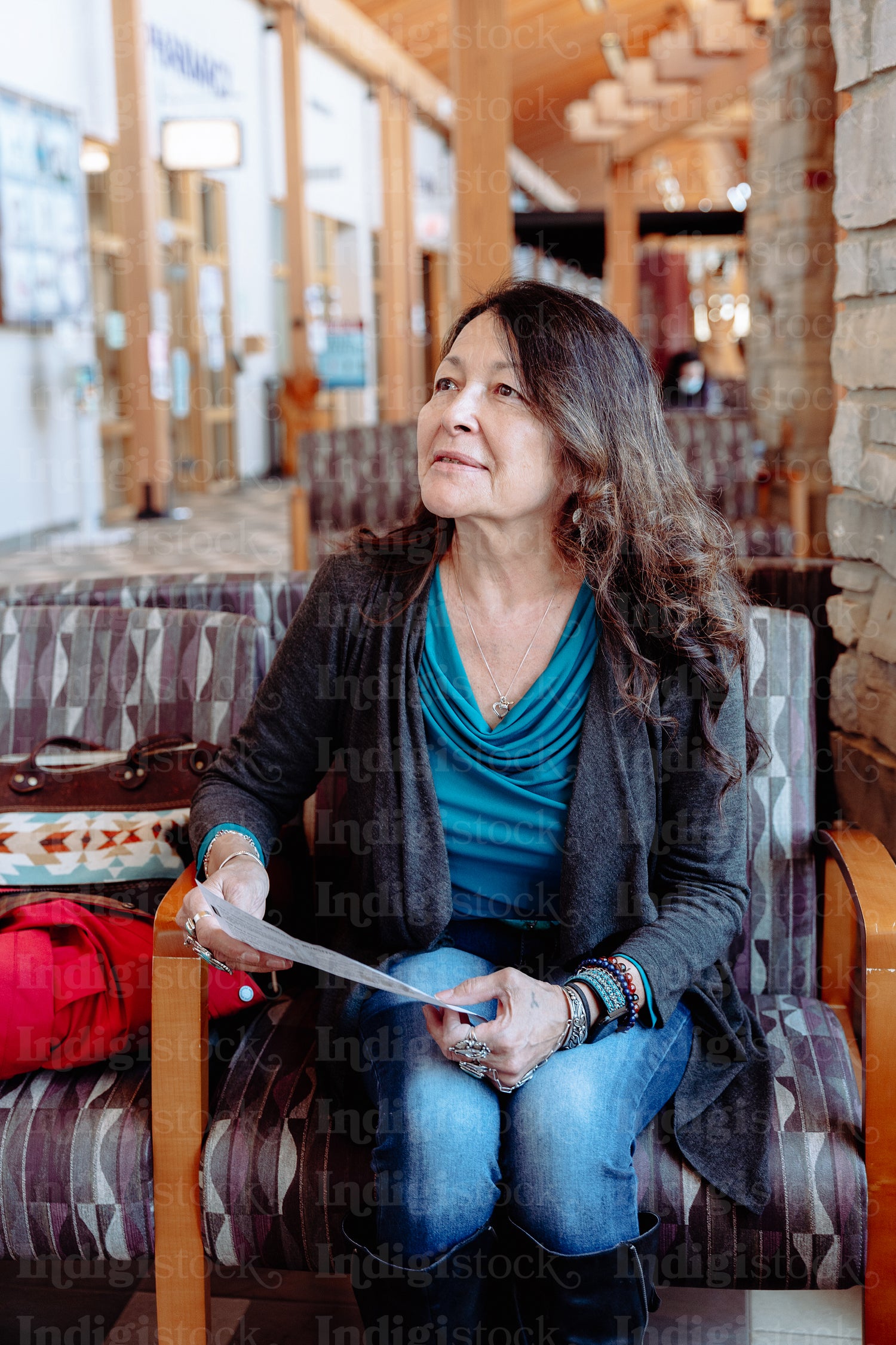 Indigenous woman waiting in a clinic