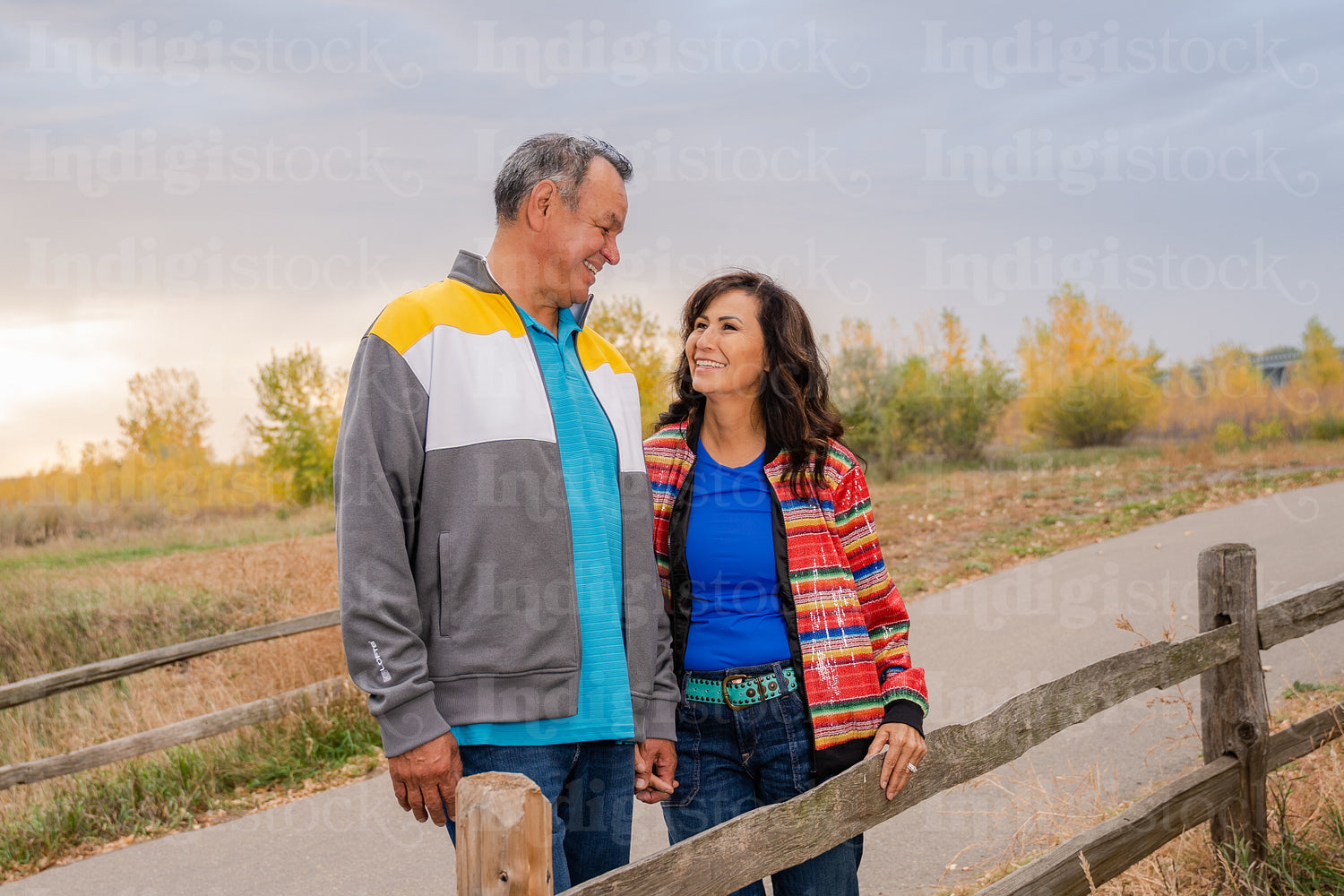 Middle age Native couple taking a walk