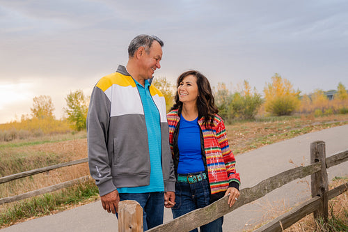 Middle age Native couple taking a walk