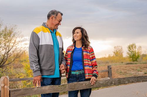 Middle age Native couple taking a walk