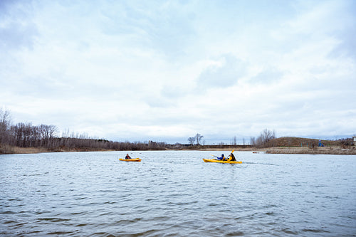 Indigenous family going kayaking