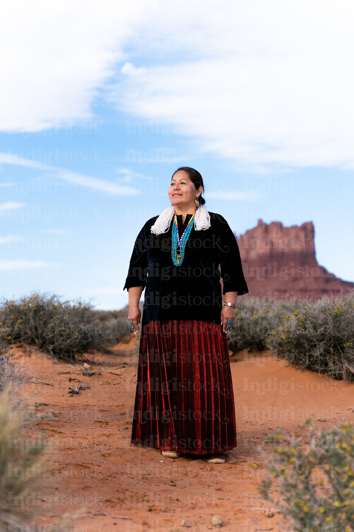 A Native woman wearing traditional regalia 