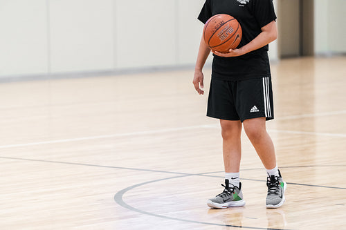 Native youth playing basketball