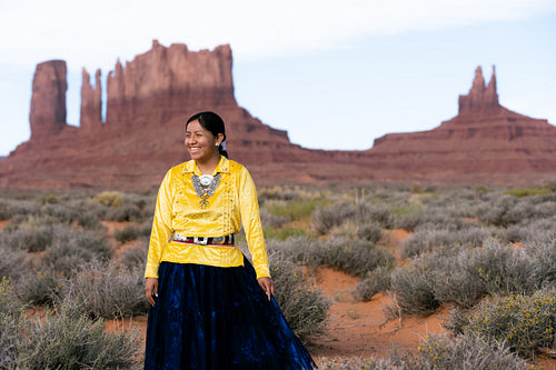 Young Native youth wearing traditional clothing and regalia outs